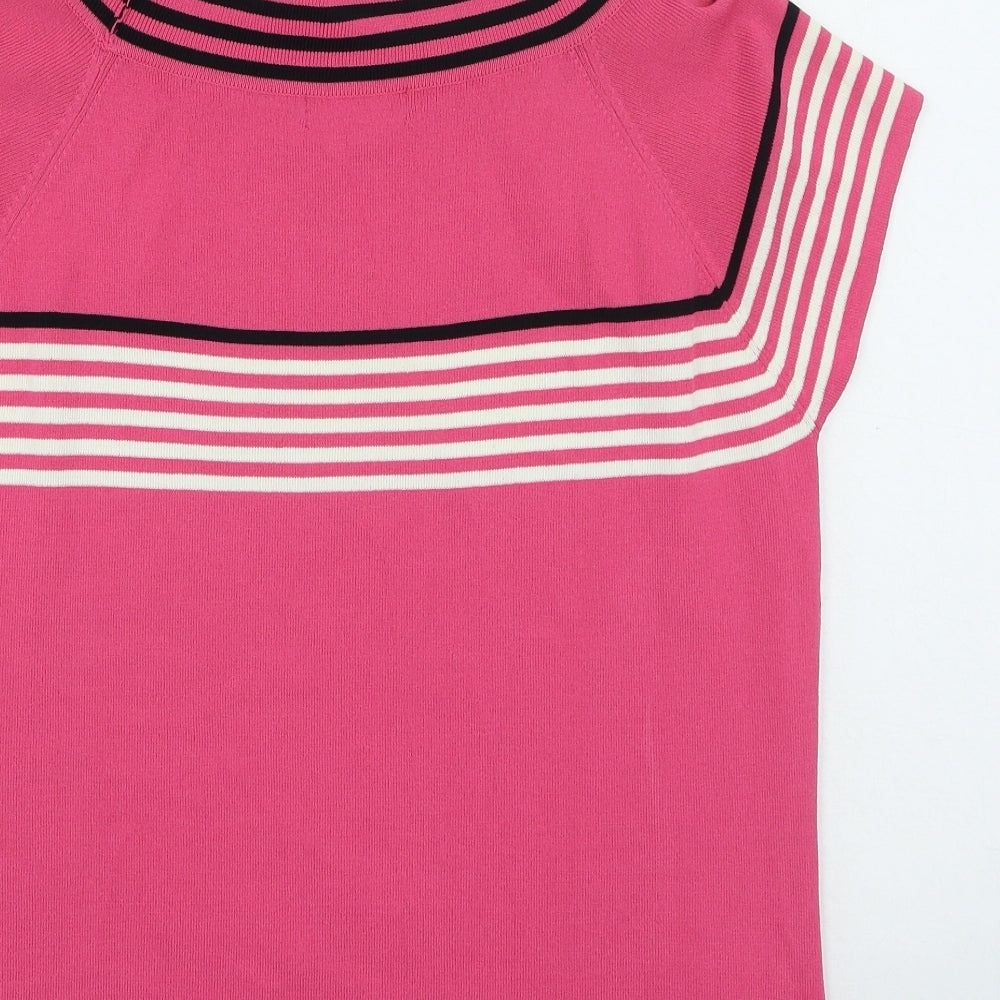 Vogue Womens Pink High Neck Striped Rayon Pullover Jumper Size 16