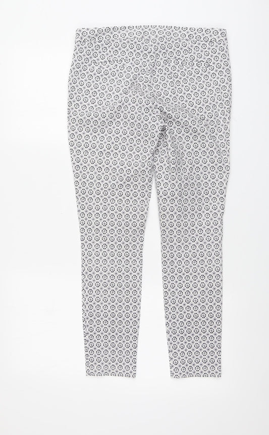 Dorothy Perkins Womens White Geometric Polyester Chino Trousers Size 10 L25 in Regular Button