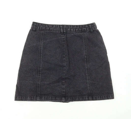 Stradivarius Womens Black Cotton A-Line Skirt Size 8 Button