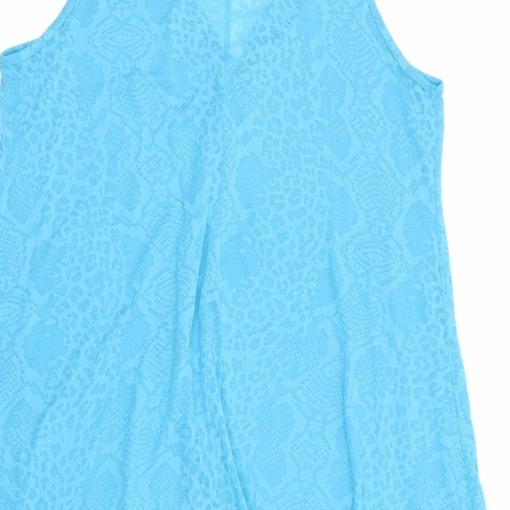Marks and Spencer Womens Blue Geometric Polyester A-Line Size 12 V-Neck Pullover - Cover Up