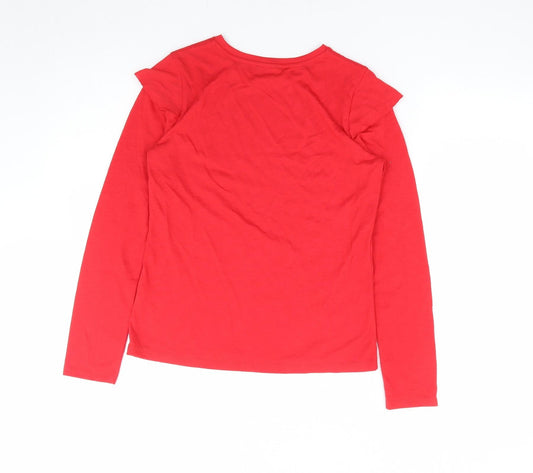 Matalan Girls Red Polyester Basic T-Shirt Size 12 Years Round Neck Pullover