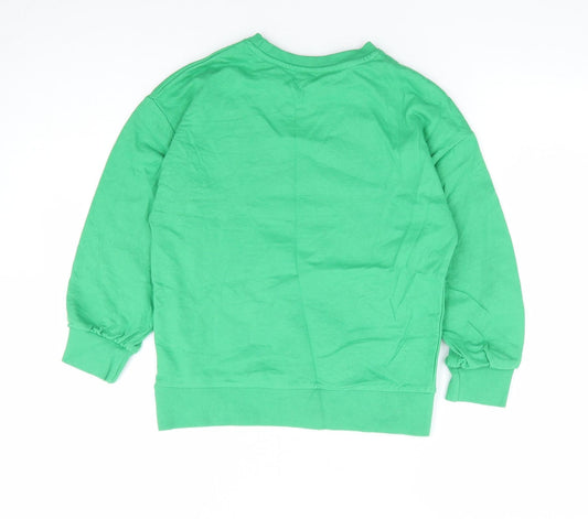 Dunnes Girls Green 100% Cotton Pullover Sweatshirt Size 8-9 Years Pullover - Lucky Day