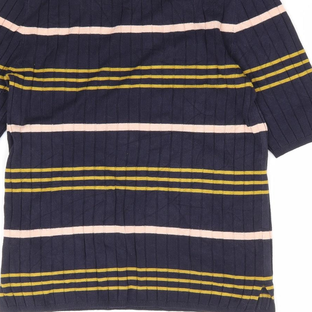 Marks and Spencer Womens Blue Crew Neck Striped Viscose Pullover Jumper Size 10