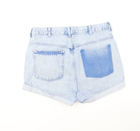 Topshop Womens Blue Cotton Hot Pants Shorts Size 10 L4 in Regular Button