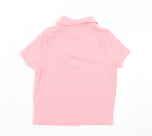 George Girls Pink Cotton Basic Polo Size 7-8 Years Collared Button - Ribbed