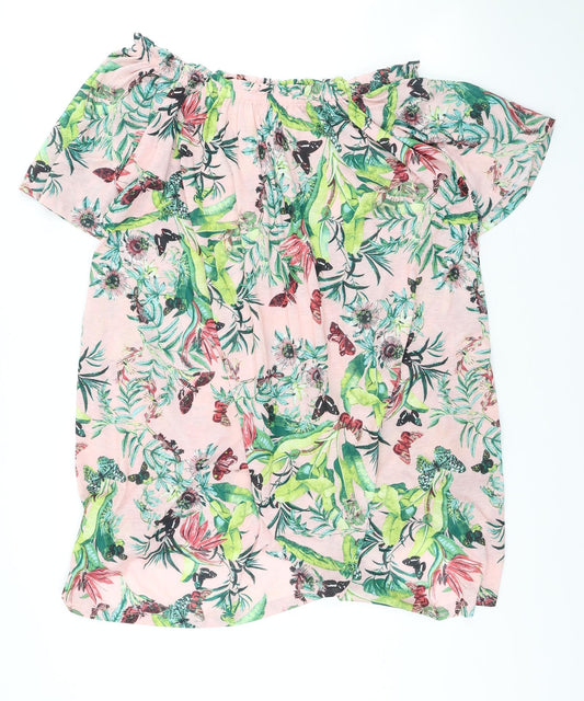 H&M Womens Pink Floral Polyester A-Line Size 4 Off the Shoulder Pullover