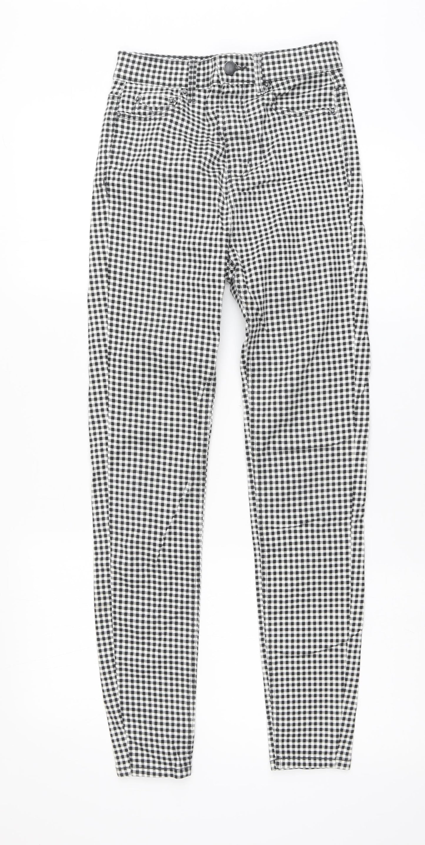 Stradivarius Womens Black Check Cotton Skinny Jeans Size 6 L27 in Regular Button
