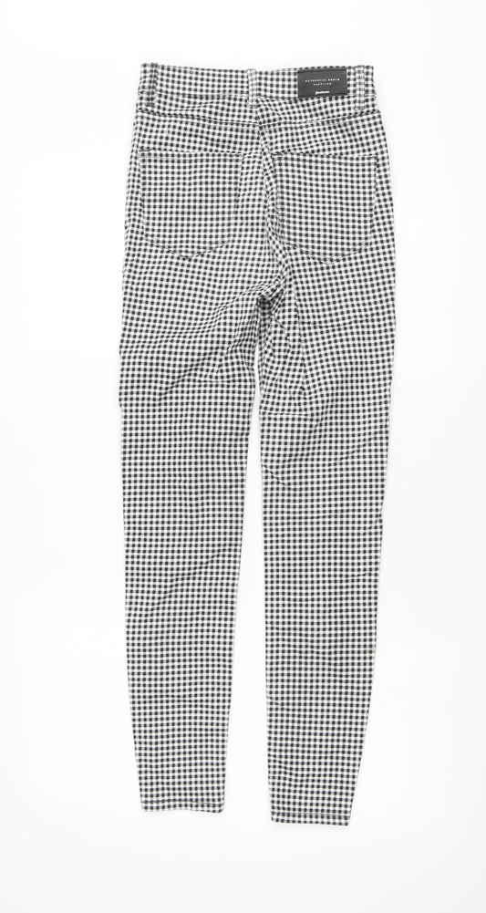 Stradivarius Womens Black Check Cotton Skinny Jeans Size 6 L27 in Regular Button
