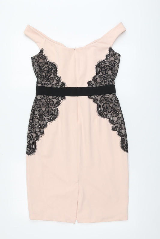 Amy Childs Womens Pink Geometric Polyester A-Line Size 12 Square Neck Zip