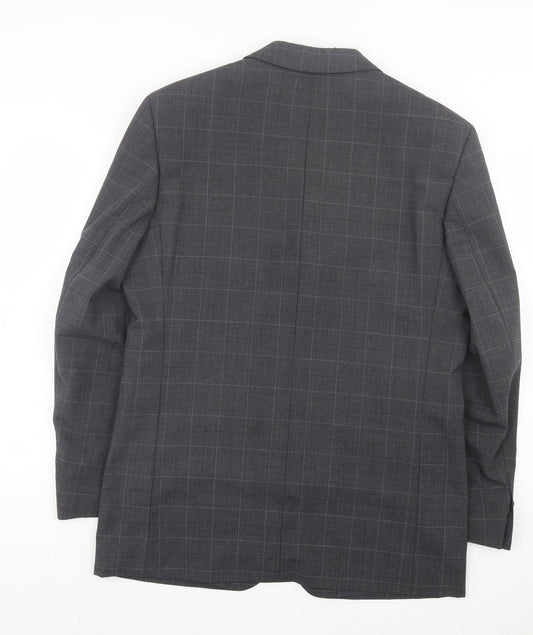 Preworn Mens Grey Plaid Wool Jacket Suit Jacket Size 40