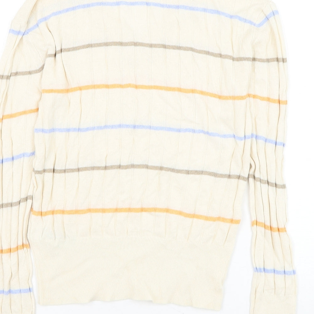 Marks and Spencer Womens Beige V-Neck Striped Viscose Pullover Jumper Size S