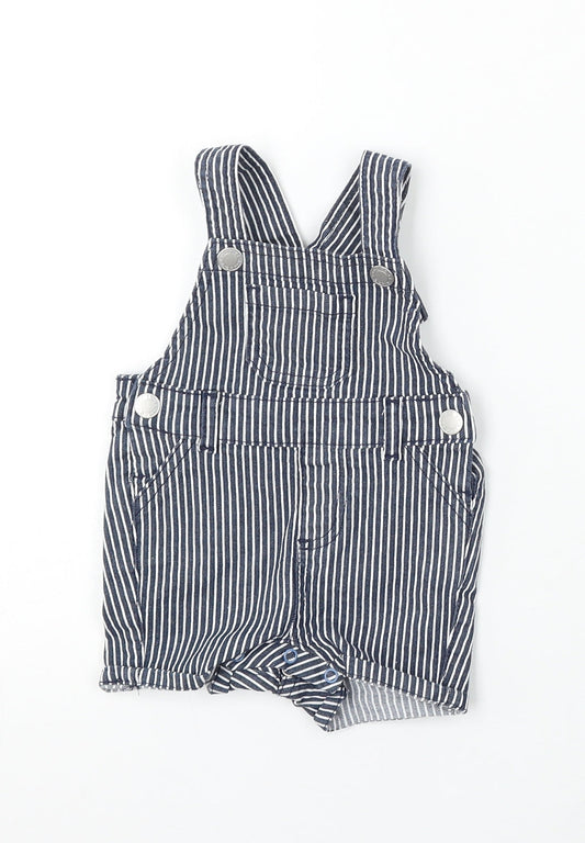 Primark Girls Blue Striped Cotton Dungaree Outfit/Set Size 3-6 Months Snap
