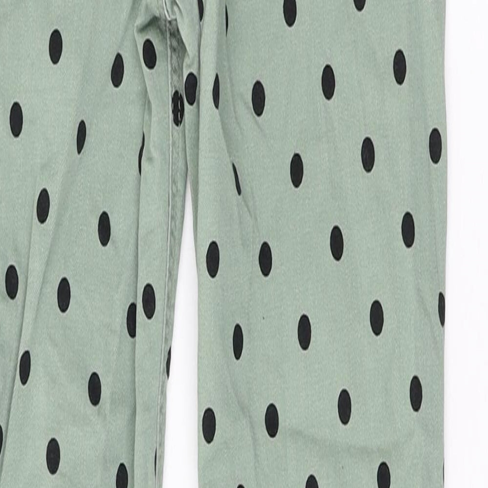 Stradivarius Womens Green Polka Dot Cotton Skinny Jeans Size 4 L26 in Regular Button