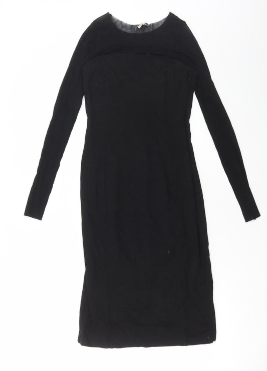 Penny Black Womens Black Viscose Bodycon Size S Round Neck Zip - Mesh sleeves