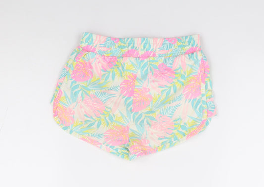 Dunnes Stores Girls Multicoloured Geometric 100% Cotton Hot Pants Shorts Size 5-6 Years Regular Tie - Leaf Print