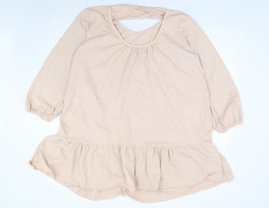 Preworn Womens Pink Cotton Jumper Dress Size L Round Neck Pullover