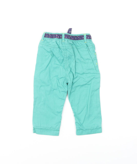 Marks and Spencer Girls Green Cotton Capri Trousers Size 9-12 Months Button