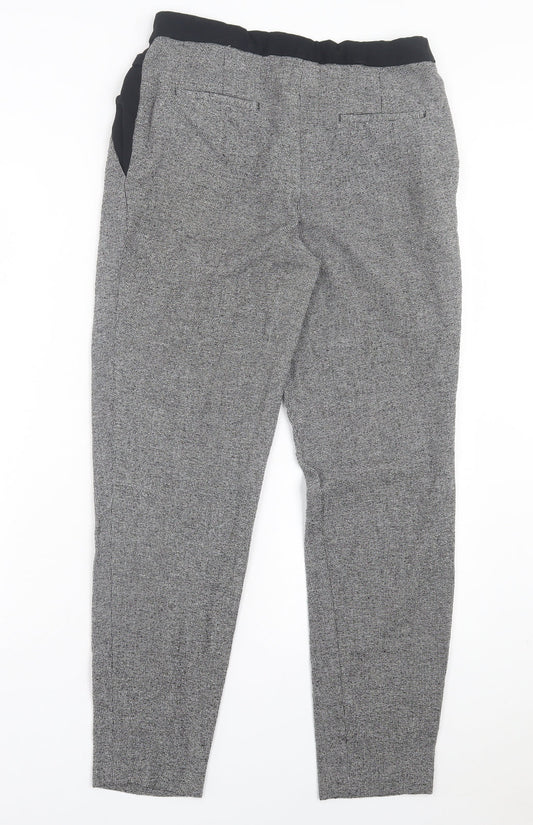 Marks and Spencer Womens Black Herringbone Polyester Trousers Size S L28 in Regular Hook & Eye