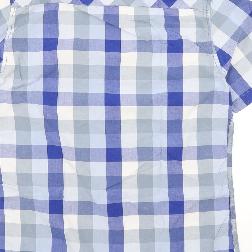 Dunnes Stores Mens Blue Plaid Cotton Button-Up Size S Collared Button