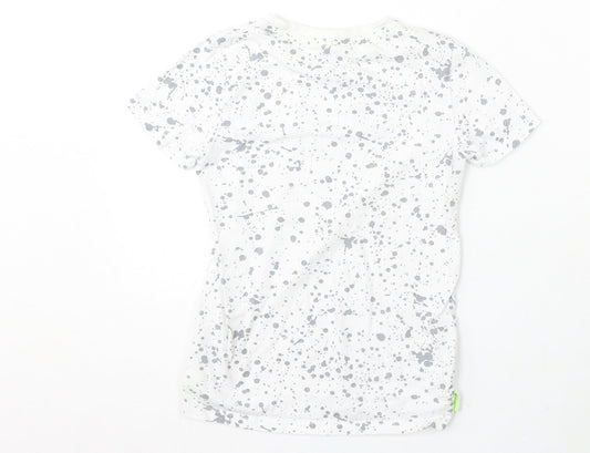 Pep&Co Boys White Geometric Cotton Basic T-Shirt Size 7-8 Years Round Neck - Paint Splatter, New Generation