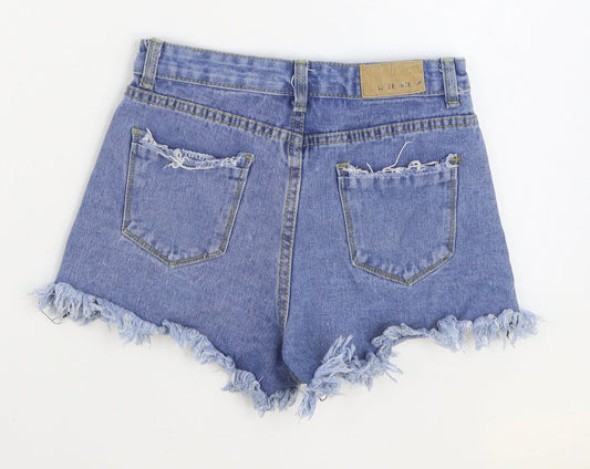 Preworn Womens Blue Cotton Hot Pants Shorts Size XS Regular Zip - Distressed