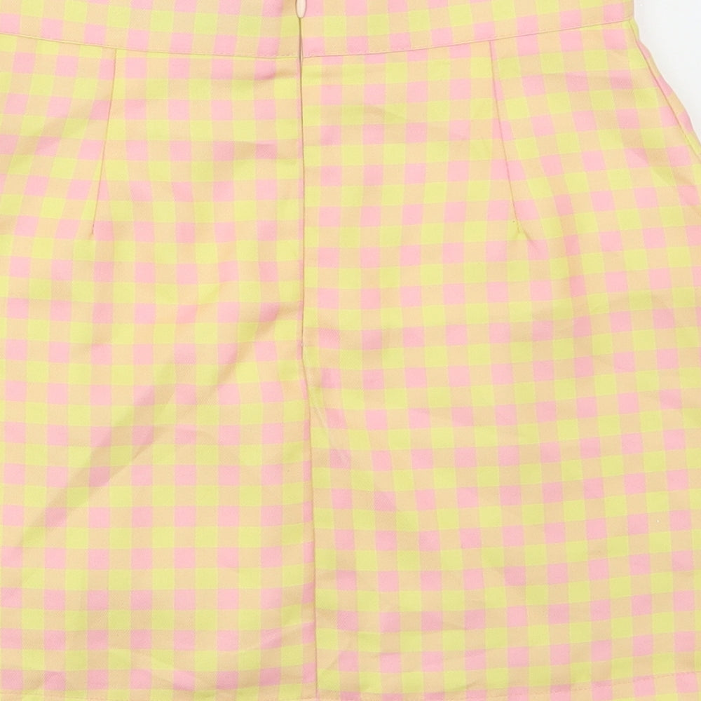Cutie Womens Yellow Check Polyester Mini Skirt Size 6 Zip