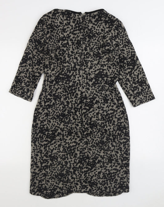 Marella Womens Black Geometric Viscose Sheath Size 12 Boat Neck Zip
