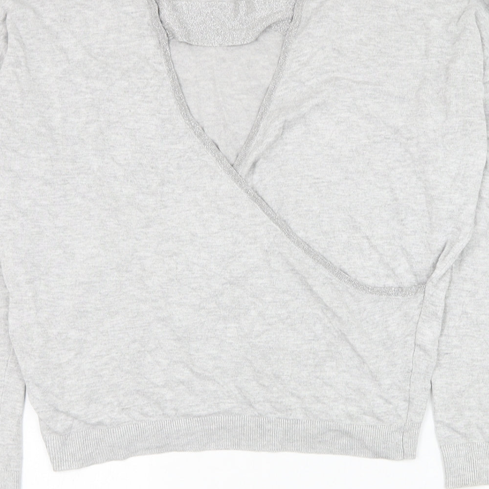 Debenhams Womens Grey Round Neck Viscose Wrap Jumper Size 10 - Key Hole Back