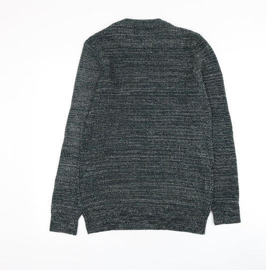H&M Mens Green Round Neck Acrylic Pullover Jumper Size S