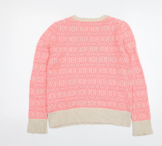 Gap Womens Pink Round Neck Geometric Nylon Pullover Jumper Size XS