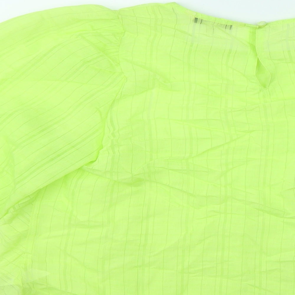 NEXT Womens Green Viscose Basic Blouse Size 14 Round Neck - Puff Sleeve