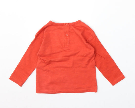 Dunnes Stores Boys Red Cotton Basic T-Shirt Size 6-9 Months Round Neck Snap - Dog Pocket Detail