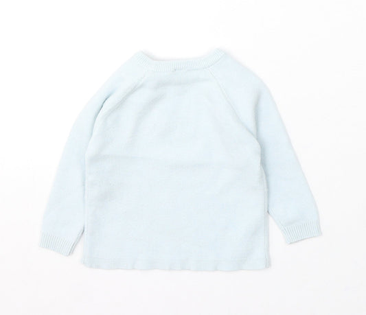 Marks and Spencer Girls Blue Viscose Pullover Jumper Size 3-6 Months Button - Elephants