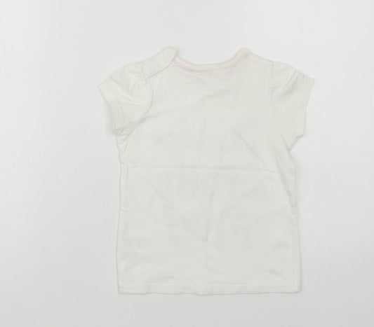 Marks and Spencer Girls White Cotton Pullover T-Shirt Size 2-3 Years Crew Neck Snap - Daddy Spoils Me