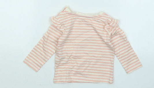 Mothercare Girls Pink Striped Cotton Basic T-Shirt Size 3-6 Months Round Neck Snap