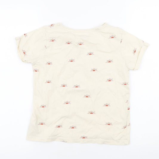Primark Girls Beige Geometric Cotton Basic T-Shirt Size 10-11 Years Round Neck Pullover - Sunshine State of Mind