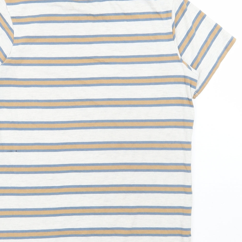 George Boys Grey Striped Cotton Basic T-Shirt Size 13-14 Years Round Neck Pullover