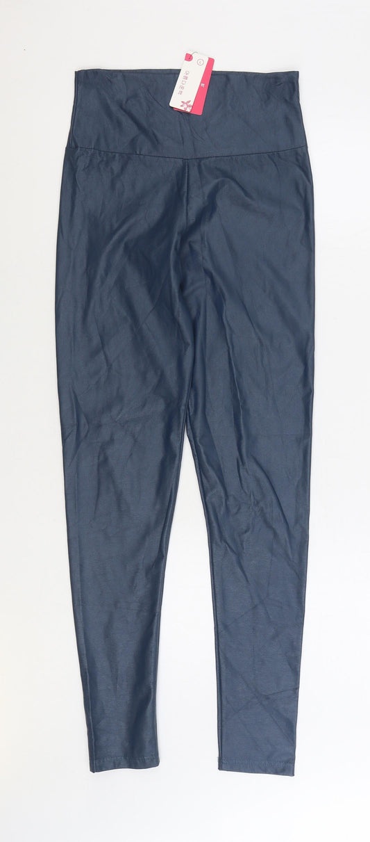 Preworn Womens Blue Polyurethane Jogger Leggings Size L L30 in