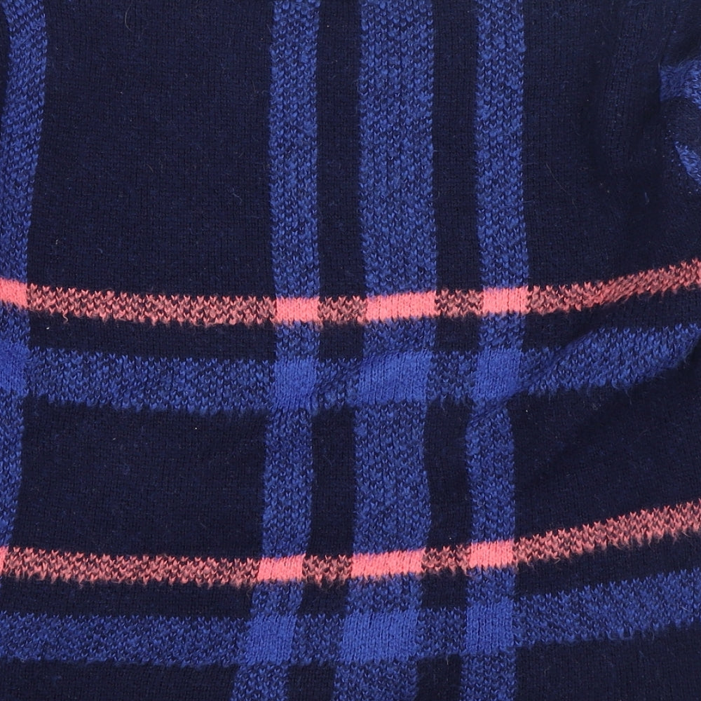Preworn Womens Blue Round Neck Plaid Acrylic Pullover Jumper Size M
