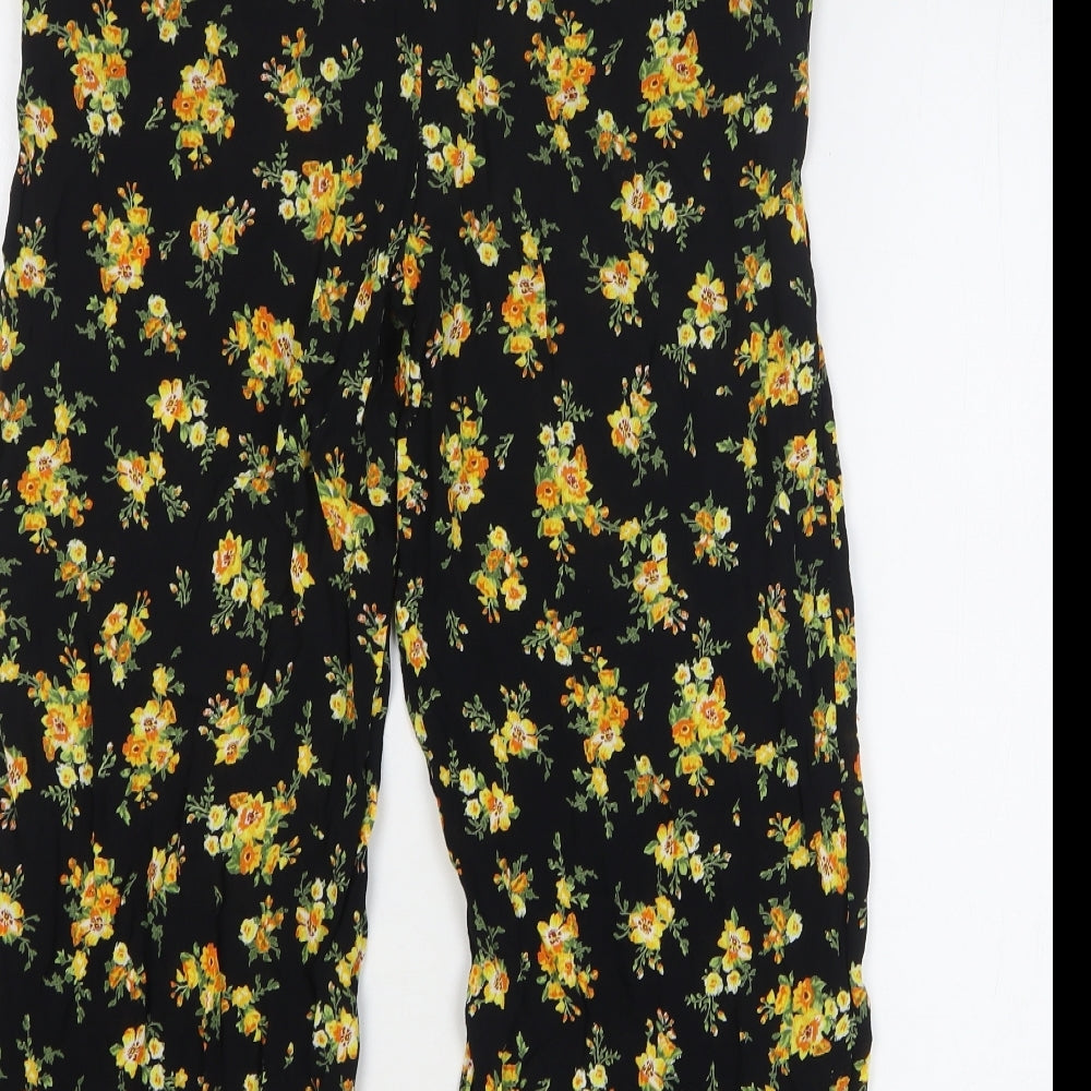 Miss Selfridge Womens Black Floral Cotton Cropped Trousers Size 8 L23 in Regular Drawstring