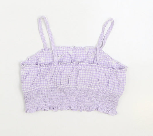 Zara Girls Purple Gingham Cotton Camisole Tank Size 11-12 Years Square Neck Pullover - Shirred