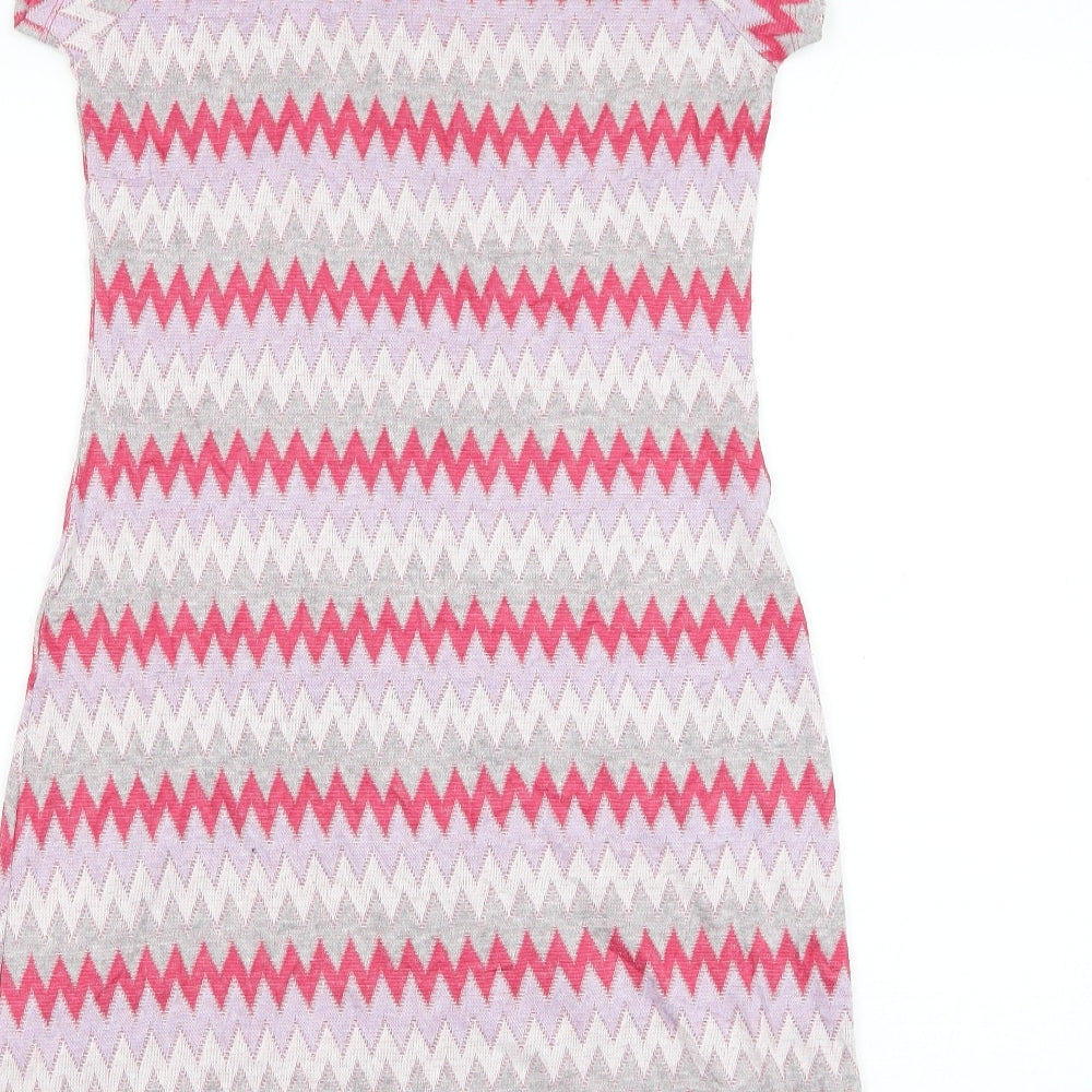 Preworn Womens Pink Chevron Polyester Shift Size M Round Neck Pullover