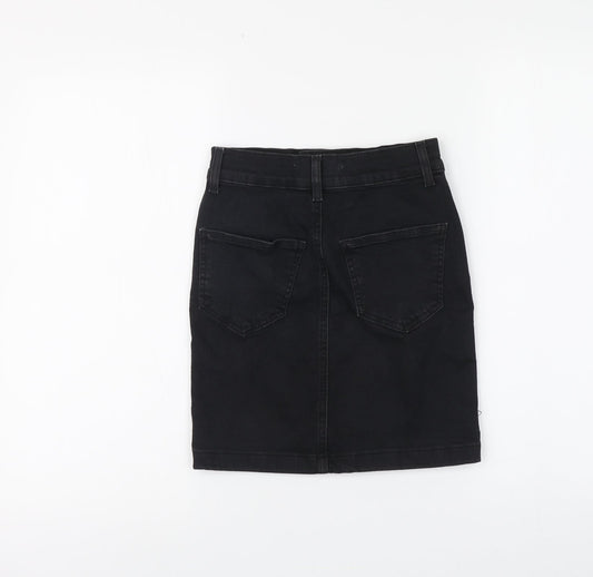 Denim & Co. Womens Black Cotton Mini Skirt Size 4 Button