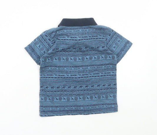 Matalan Boys Blue Geometric Cotton Pullover Polo Size 3-6 Months Collared Button - Animal print