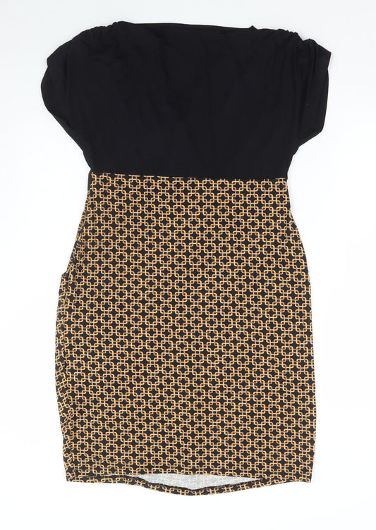 Body Flirt Womens Black Geometric Viscose Bodycon Size S V-Neck Pullover