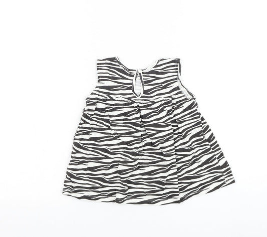 H&M Girls White Animal Print Cotton Basic Blouse Size 2-3 Years Round Neck Button - Zebra Print