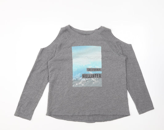 Hollister Womens Grey Round Neck Cotton Pullover Jumper Size M - Cold Shoulder