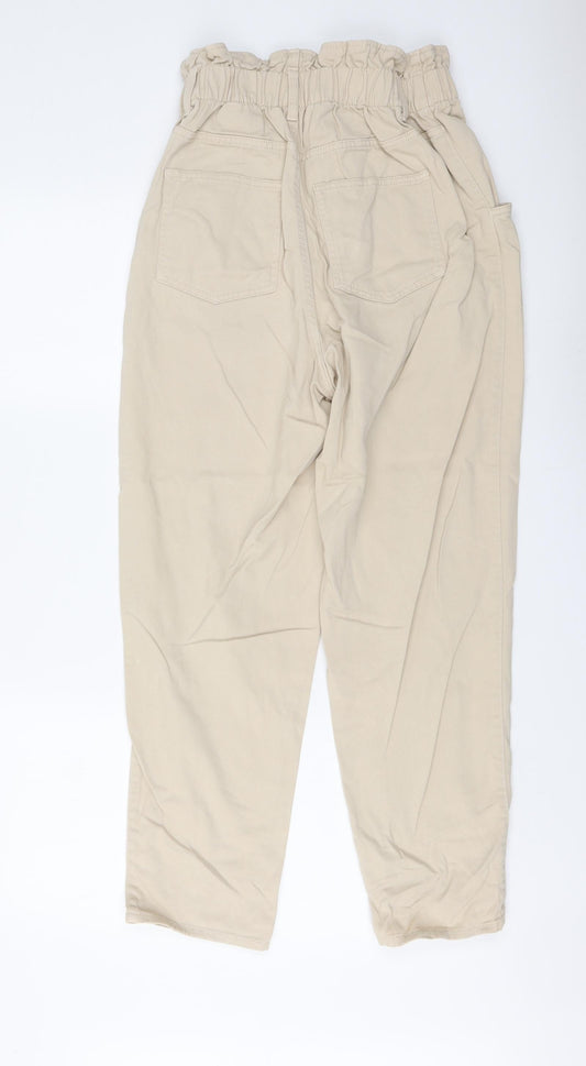 H&M Womens Beige Cotton Trousers Size S L27 in Regular Button