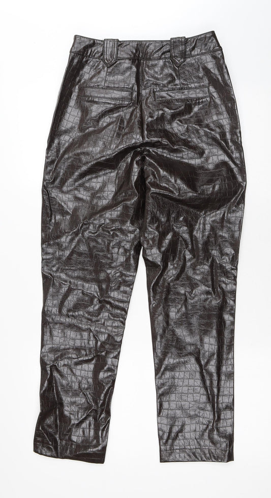 NEXT Womens Brown Animal Print Viscose Trousers Size 6 L26 in Regular Button - Faux Leather