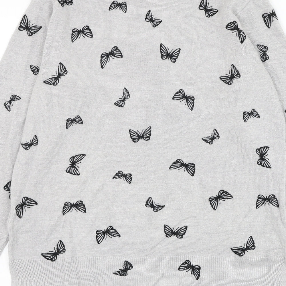 Marks and Spencer Womens Grey Round Neck Geometric Acrylic Pullover Jumper Size 12 - Butterfly